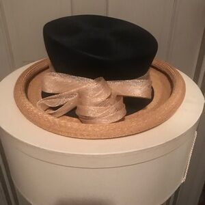 Philip Treacy Elegant Tan & Black Hat